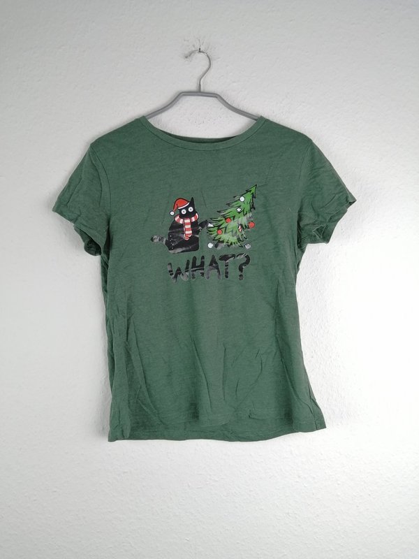 grünes T-Shirt mit Weihnachts-Aufdruck - Größe L