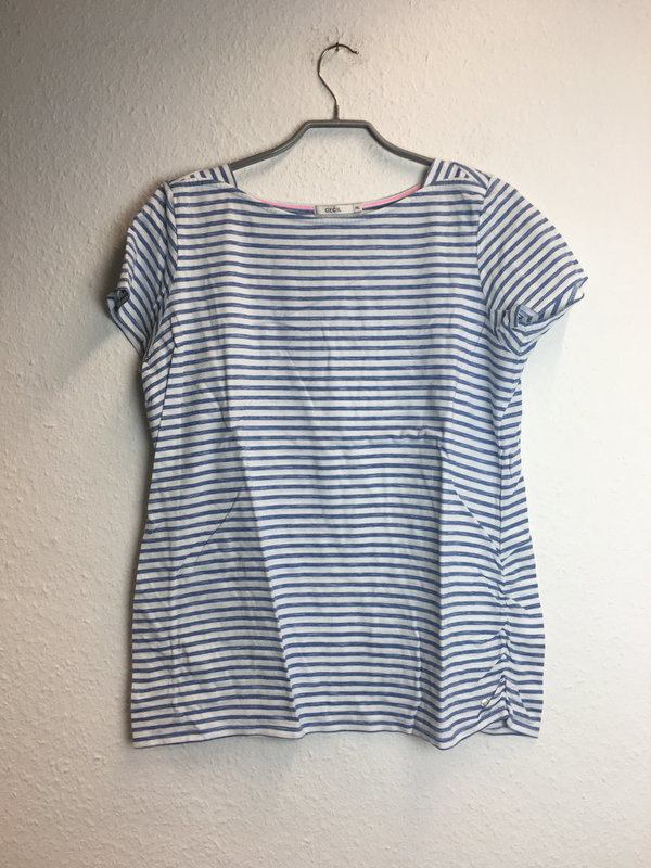 Kurzärmliges Damen-T-Shirt mit blauen Streifen – Größe XL