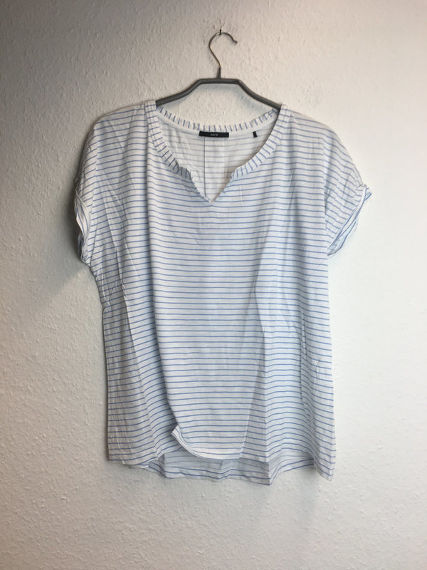 Kurzärmliges Damen-T-Shirt mit blauen Streifen – Größe 42