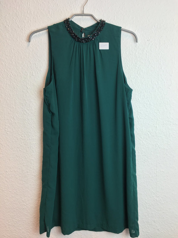 dunkelgrünes Kleid mit schwarzen Steinen - Größe XL
