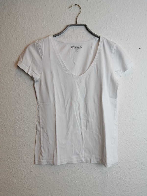 weißes T-Shirt mit V-Ausschnitt – Größe XS